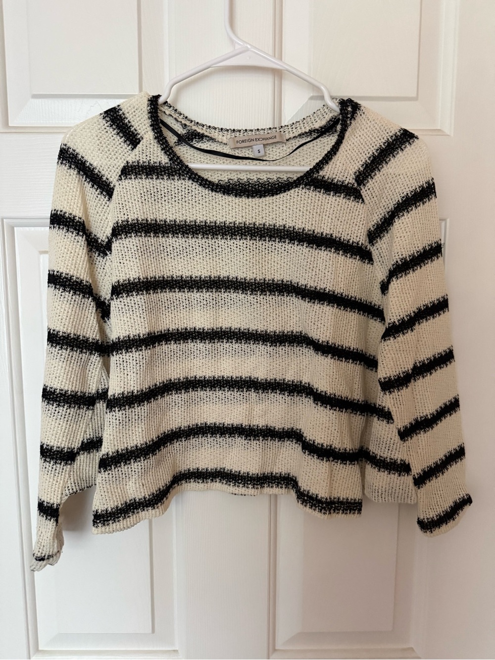 Foreign Exchange Cream and Black Striped Crewneck Sweater